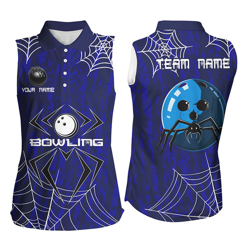 Blue Camo Bowling Sleeveless Polo shirts Custom Spider web Halloween Men Team Bowling jerseys NQS8158