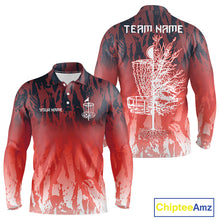 Load image into Gallery viewer, Disc golf basket red camo Men disc golf polo shirts custom disc golf jerseys team shirts for men NQS10347