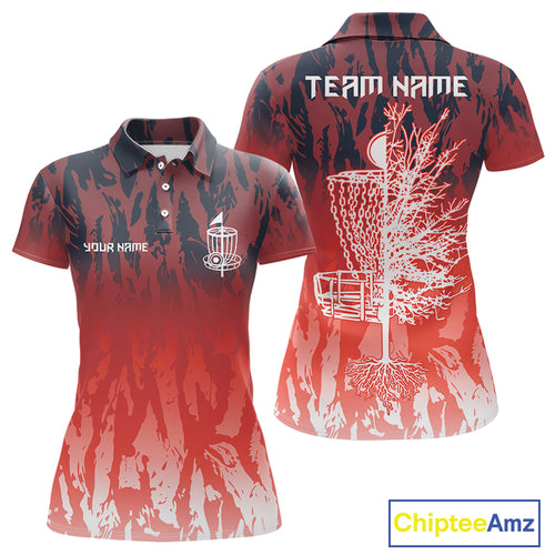 Disc golf basket red camo Women disc golf polo shirt custom disc golf jerseys team shirts for ladies NQS10347