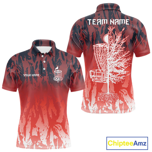 Disc golf basket red camo Men disc golf polo shirts custom disc golf jerseys team shirts for men NQS10347