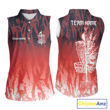 Load image into Gallery viewer, Disc golf basket red camo Women sleeveless polo shirt custom disc golf jerseys team shirts for ladies NQS10347