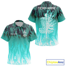 Load image into Gallery viewer, Disc golf basket Cyan Blue camo Kid disc golf polo shirt custom disc golf jerseys team shirts for Kid NQS10348