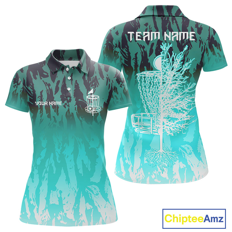 Disc golf basket Cyan Blue camo Women disc golf polo shirt custom disc golf jerseys ladies team shirt NQS10348