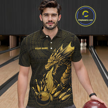 Load image into Gallery viewer, Custom Tribal pattern Gold Dragon Bowling Polo, Quarter Zip Shirt For Men, Bowling Team League Jersey NQS10349