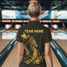 Load image into Gallery viewer, Custom Tribal pattern Gold Dragon Bowling Polo, 1/4 Zip Shirt For Women, Bowling Team League Jersey NQS10349