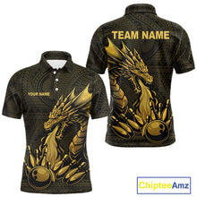 Load image into Gallery viewer, Custom Tribal pattern Gold Dragon Bowling Polo, Quarter Zip Shirt For Men, Bowling Team League Jersey NQS10349