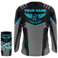 Load image into Gallery viewer, Personalized Black Chinook salmon Fishing jerseys, Team Fishing Long Sleeve tournament shirts| Blue NQS6271