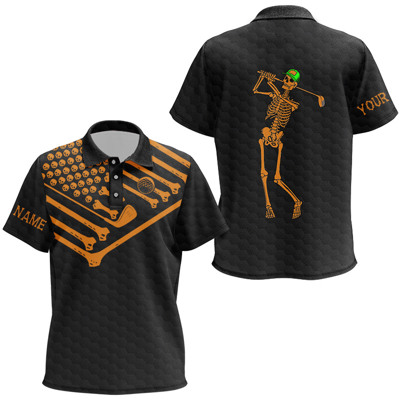 Kid golf polo shirt Skeleton American flag custom black and orange Halloween shirts NQS8582