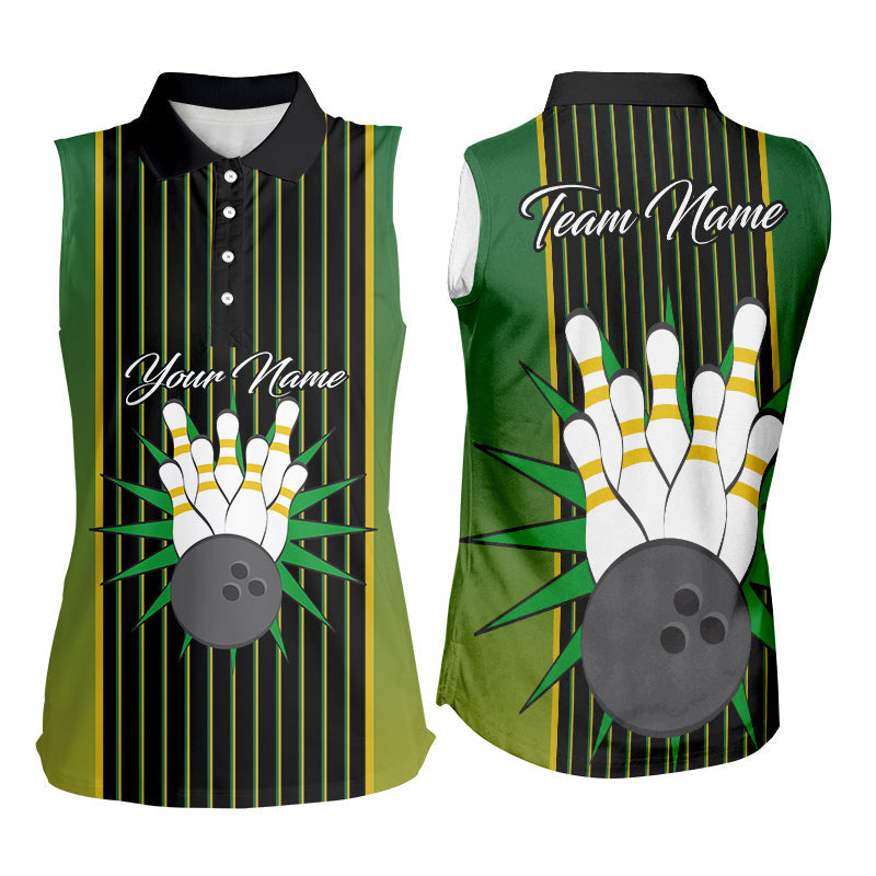 Black and Green Yellow Retro stripe Bowling Sleeveless Polo Shirts Custom vintage Bowling Team Jersey NQS8590