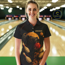 Load image into Gallery viewer, Custom Black Bear Bowling Women Polo, Quarter Zip Shirts Bear Bowling Team Jerseys NQS10781