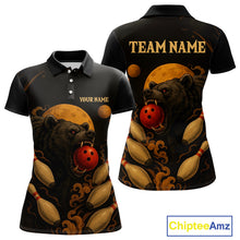Load image into Gallery viewer, Custom Black Bear Bowling Women Polo, Quarter Zip Shirts Bear Bowling Team Jerseys NQS10781
