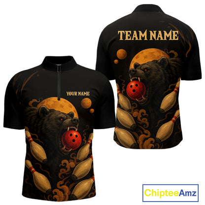 Custom Black Bear Bowling Men Polo, Quarter Zip Shirts Bear Bowling Team Jerseys NQS10781