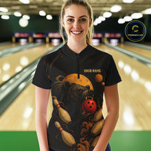 Load image into Gallery viewer, Custom Black Bear Bowling Women Polo, Quarter Zip Shirts Bear Bowling Team Jerseys NQS10781