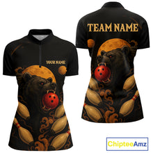 Load image into Gallery viewer, Custom Black Bear Bowling Women Polo, Quarter Zip Shirts Bear Bowling Team Jerseys NQS10781