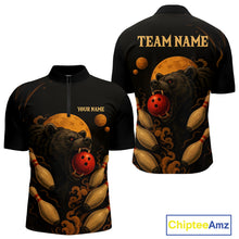 Load image into Gallery viewer, Custom Black Bear Bowling Men Polo, Quarter Zip Shirts Bear Bowling Team Jerseys NQS10781