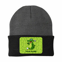 Load image into Gallery viewer, Funny Alligator Golf Knit Beanie Hat, Custom Name Rectangle Patch Golf Beanie Hat, Golf Gifts NQS10782
