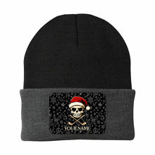 Load image into Gallery viewer, Funny Christmas Skull Golf Knit Beanie Hat, Custom Rectangle Patch Golf Beanie Hat, Xmas Golf Gifts NQS10783