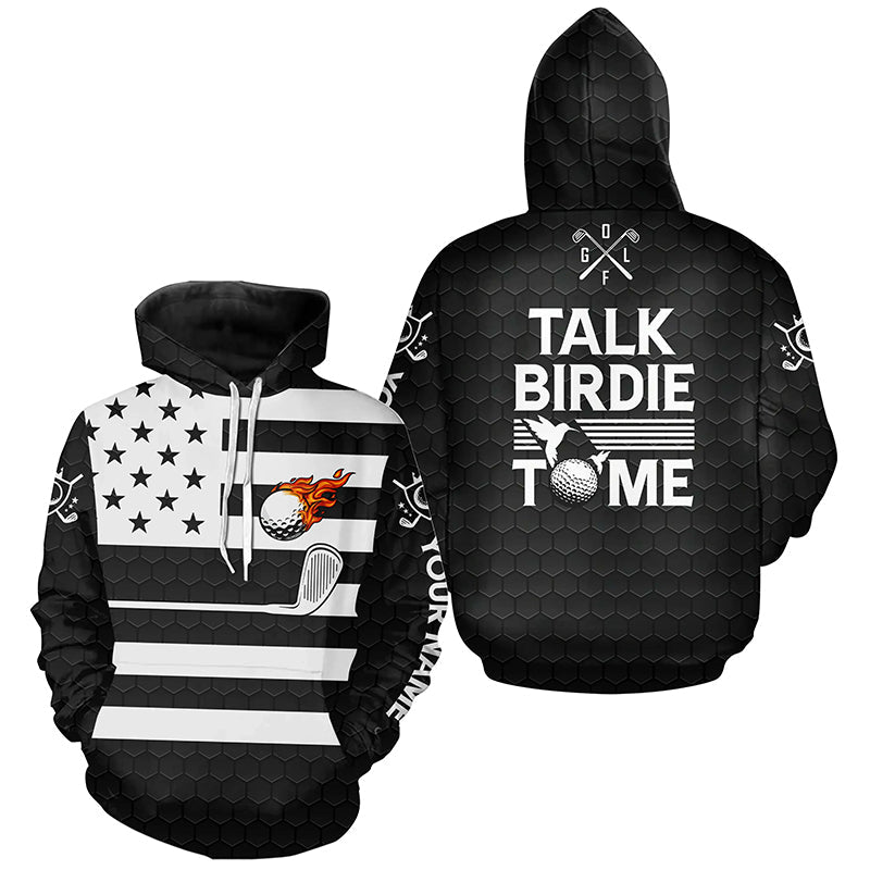 Black and White American Flag Golf Hoodies custom Talk birdie to me funny hoodie golf tops NQS8833