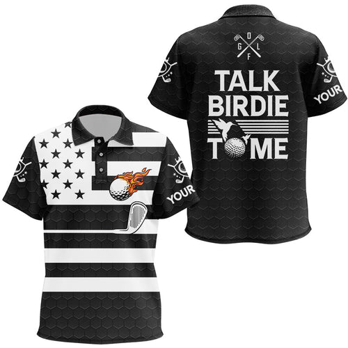 Black and White American Flag Kid golf polo shirts custom Talk birdie to me funny Kid golf tops NQS8833