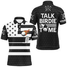 Load image into Gallery viewer, Black and White American Flag Men golf polo shirt custom Talk birdie to me funny mens golf tops NQS8833