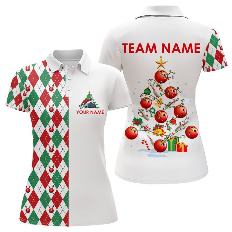 Christmas Tree Bowling Shirts For Women custom red, white, green argyle pattern Bowling Team Jerseys NQS9061