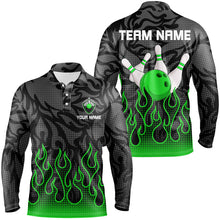 Load image into Gallery viewer, Green Flame Fire Mens bowling shirts black camo Bowling Jerseys Personalized Bowling Team Shirts NQS9064