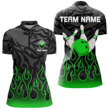 Load image into Gallery viewer, Green Flame Fire Womens bowling shirts black camo Bowling Jerseys Personalized Bowling Team Shirts NQS9064