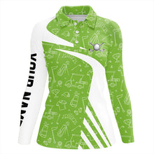 Load image into Gallery viewer, White and Green Golf pattern Womens golf polo shirts custom golf attire for ladies NQS9305