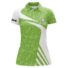 Load image into Gallery viewer, White and Green Golf pattern Womens golf polo shirts custom golf attire for ladies NQS9305