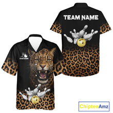 Load image into Gallery viewer, Custom Leopard Hawaiian Bowling Jerseys, Personalized Leopard Bowling Team Button-up shirts NQS11570