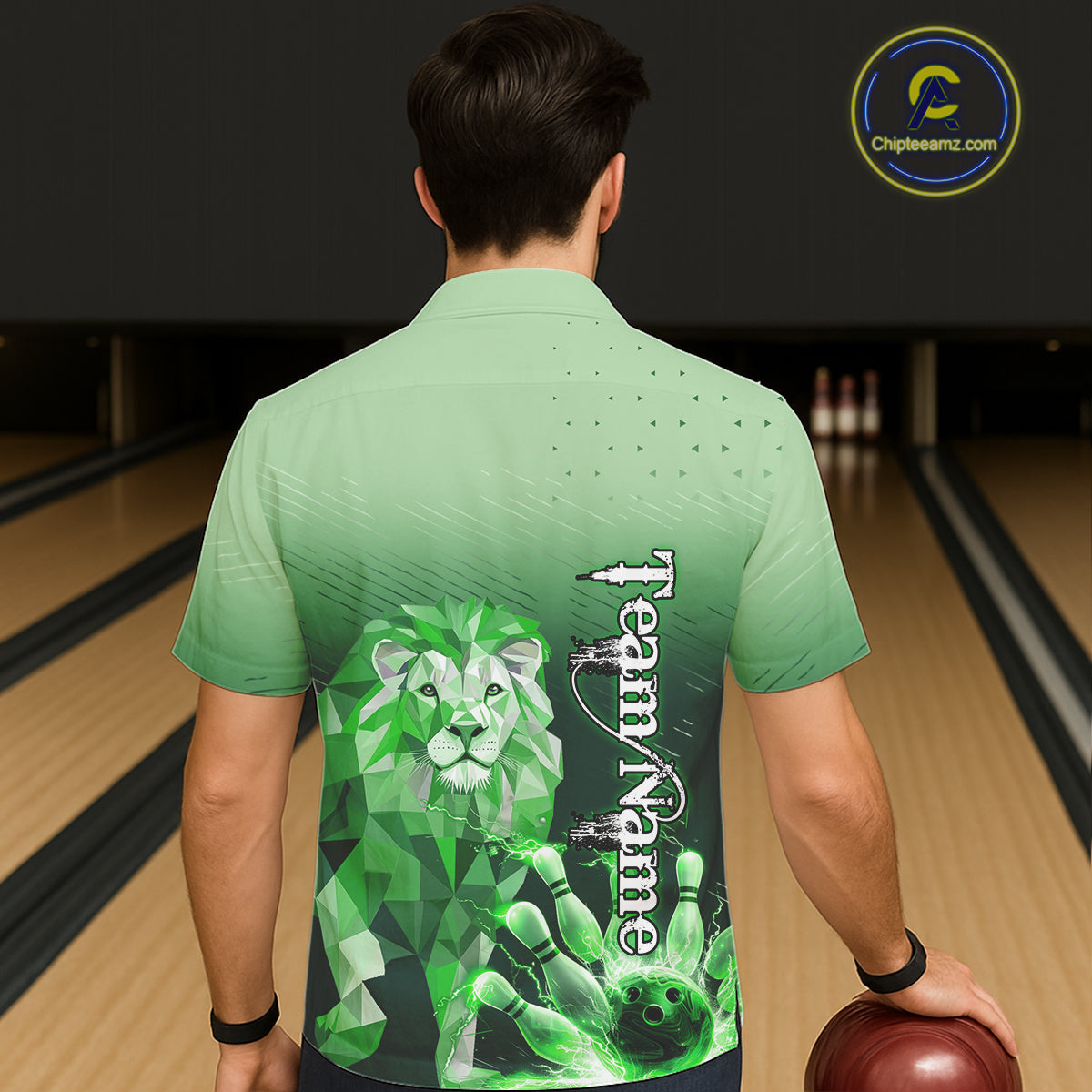 Green Lightning Lion Bowling Hawaiian Shirt Custom Lion Bowling Team jerseys NQS11568