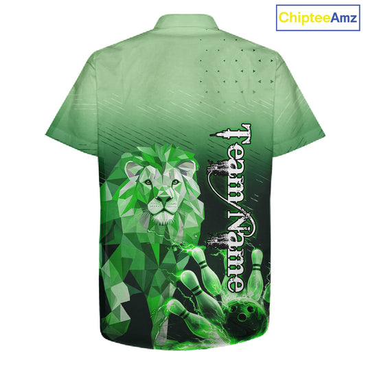 Green Lightning Lion Bowling Hawaiian Shirt Custom Lion Bowling Team jerseys NQS11568