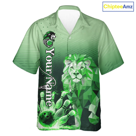 Green Lightning Lion Bowling Hawaiian Shirt Custom Lion Bowling Team jerseys NQS11568