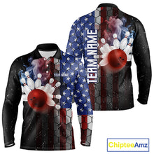Load image into Gallery viewer, Smoke American Flag Vintage Bowling Polo, 1/4 Zip Shirts For Men Custom Patriotic Bowling Team jerseys NQS9802