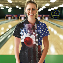Load image into Gallery viewer, Smoke American Flag Vintage Women Bowling Polo, 1/4 Zip Shirts Custom Patriotic Bowling Team jerseys NQS9802