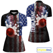 Load image into Gallery viewer, Smoke American Flag Vintage Women Bowling Polo, 1/4 Zip Shirts Custom Patriotic Bowling Team jerseys NQS9802