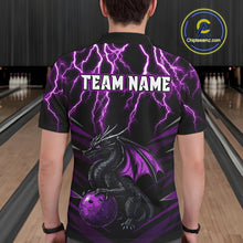 Load image into Gallery viewer, Black &amp; Purple Lightning Thunder Dragon Bowling Shirt For Men Custom Dragon Bowling Team Shirt Uniform NQS9805
