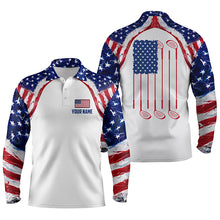 Load image into Gallery viewer, Watercolor American flag white Mens golf polo shirt custom mens patriotic polo shirts golfing gift NQS5376