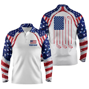 Watercolor American flag white Mens golf polo shirt custom mens patriotic polo shirts golfing gift NQS5376