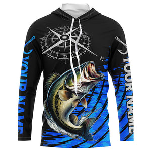 Personalized Bass fishing compass Long Sleeve Performance Fishing Shirts, Bass tournament Shirt | Blue NQS7576