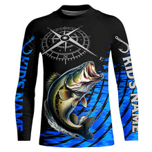 Load image into Gallery viewer, Personalized Bass fishing compass Long Sleeve Performance Fishing Shirts, Bass tournament Shirt | Blue NQS7576