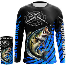 Load image into Gallery viewer, Personalized Bass fishing compass Long Sleeve Performance Fishing Shirts, Bass tournament Shirt | Blue NQS7576