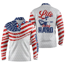 Load image into Gallery viewer, American flag patriotic white Mens golf polo shirt custom life is short swing hard golf shirt for men NQS5609