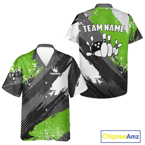 Green Grunge pattern Bowling Team Hawaiian Shirt Custom Bowling Uniform Bowler Outfits NQS10042