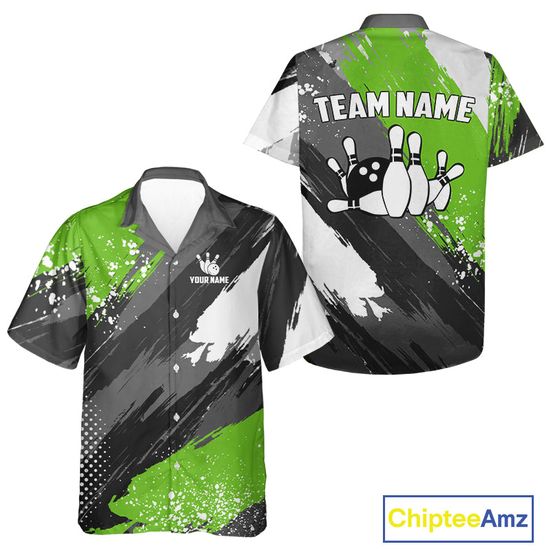 Green Grunge pattern Bowling Team Hawaiian Shirt Custom Bowling Uniform Bowler Outfits NQS10042