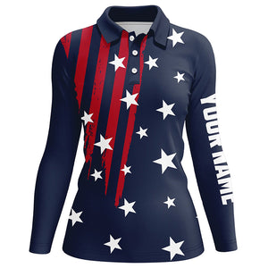 Personalized Navy golf polos shirt for women American flag 4th July custom patriotic ladies golf tops NQS7959