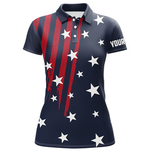 Personalized Navy golf polos shirt for women American flag 4th July custom patriotic ladies golf tops NQS7959