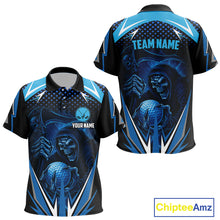 Load image into Gallery viewer, Kid golf polo shirts custom Blue Lightning reaper skull Golf team golf jersey, Kid golf attire NQS10206