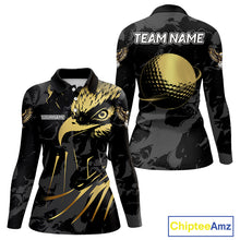 Load image into Gallery viewer, Black &amp; Gold Eagle golf polo shirts for Women custom Women&#39;s golf team shirts, personalized golf gift NQS10208