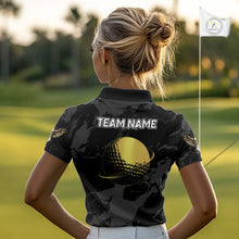 Load image into Gallery viewer, Black &amp; Gold Eagle golf polo shirts for Women custom Women&#39;s golf team shirts, personalized golf gift NQS10208
